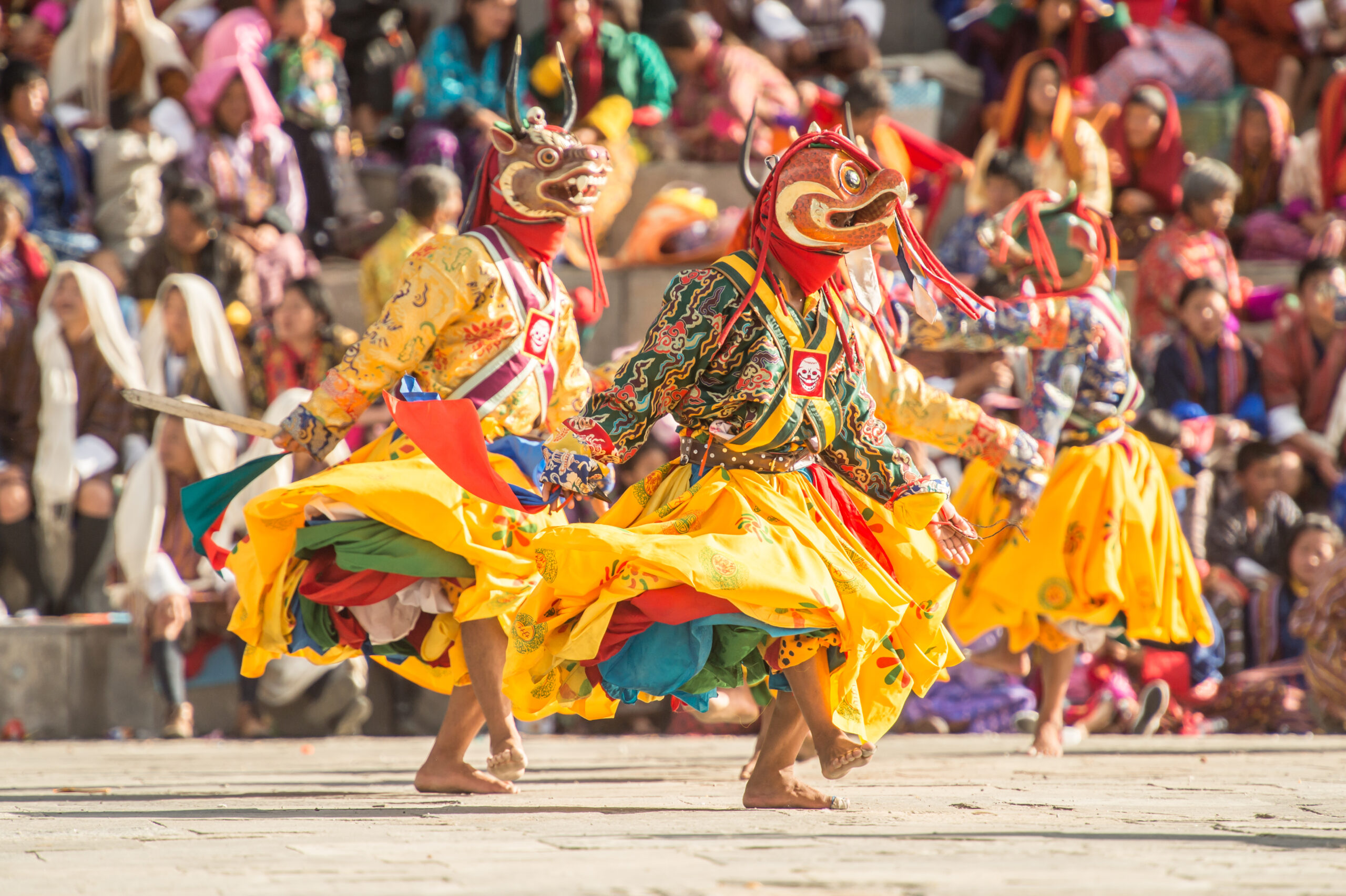 Costumed monk performs traditional dance in Tsechu festival at Tashichho Dzong Thimphu Bhutan (3)